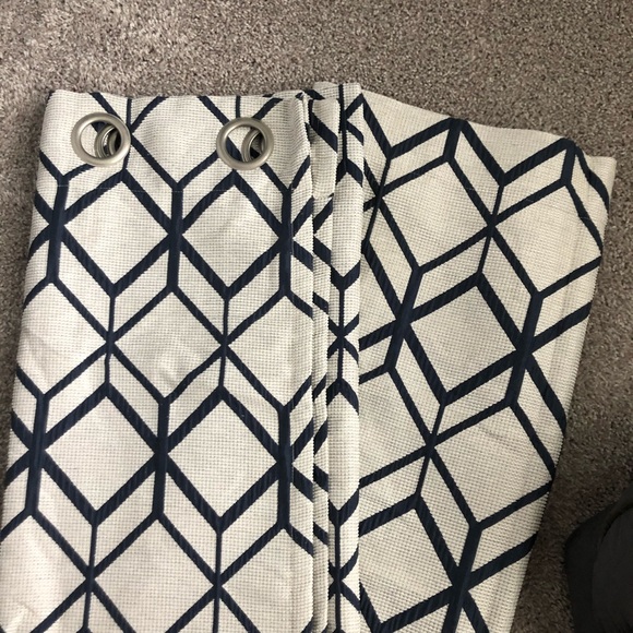 Navy and Cream Geometric Curtain Pair - Picture 1 of 3